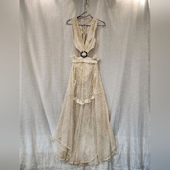 Luxxel Dresses & Skirts - See-through Mesh Lace Resort Beach Cutout Dress